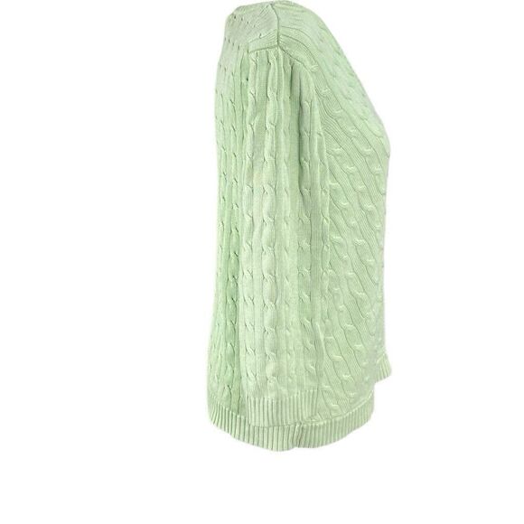 LAUREN RALPH LAUREN Green Silk Blend Cable Knit V-neck Sweater Sz XL - Picture 4 of 5